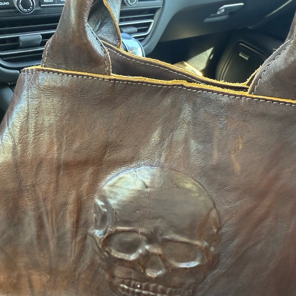 Brown Italian Leather Tote with Skull Design - Picture 3 of 6